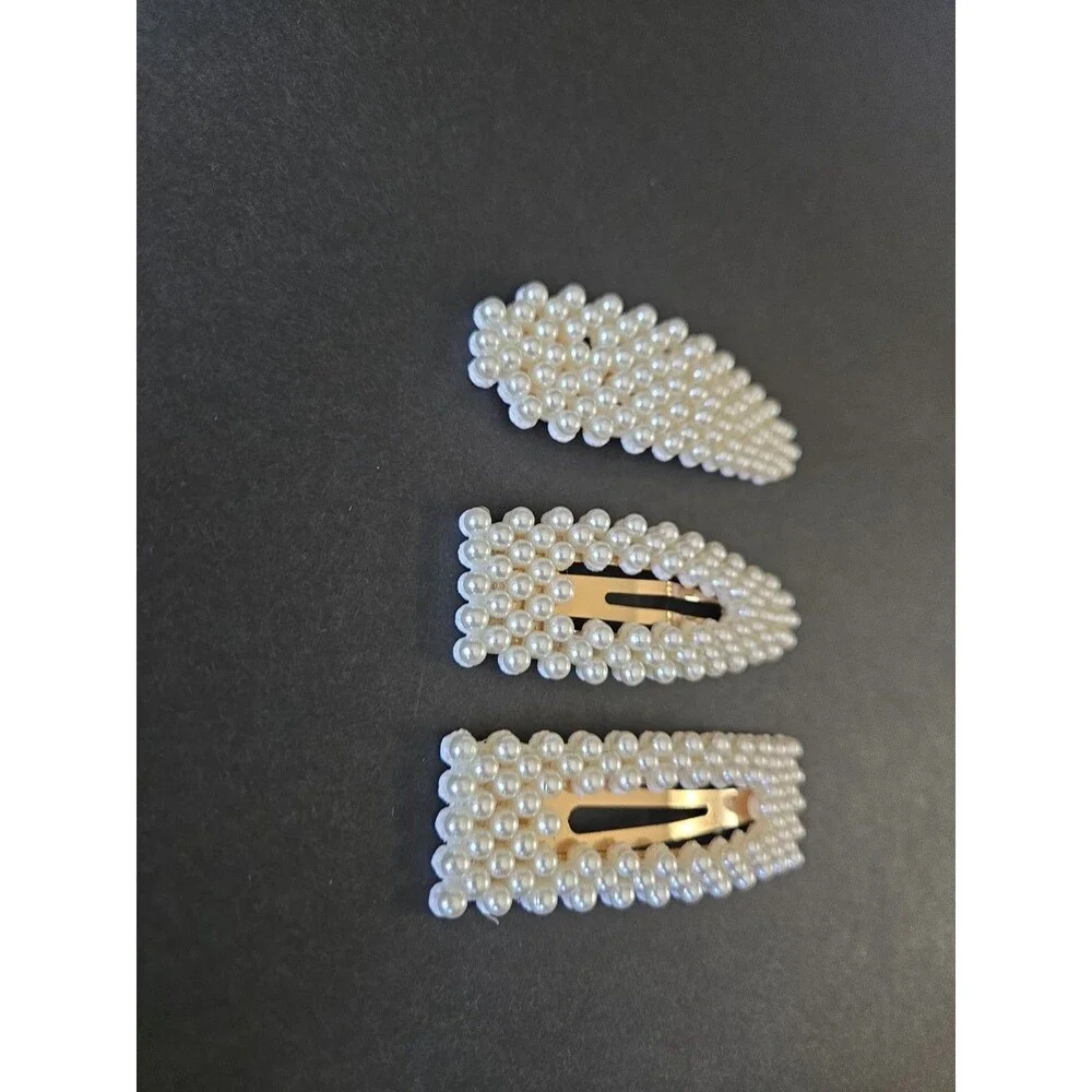 3” Faux Pearl Hair Clips Decorative Hair Pins Barrette Set Lot of 3